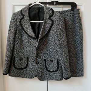 Black and white tweed pencil skirt suit